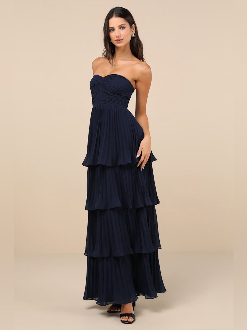 NWOT Lulus Seriously Sensational Navy Blue Strapless Tiered Maxi Dress Size XS - Picture 3 of 7